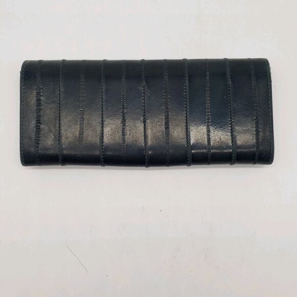 VTG Eel Skin Womens‎ Wallet Black Or Very Deep Green. Green Stitching & Interior - Picture 16 of 16